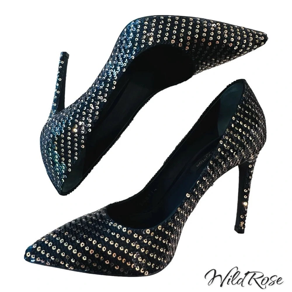 Louis Vuitton LV ‘Midnight Sun’ Black & Gold Sequins Pointy Toe Leather Pumps 36 - Picture 5 of 16